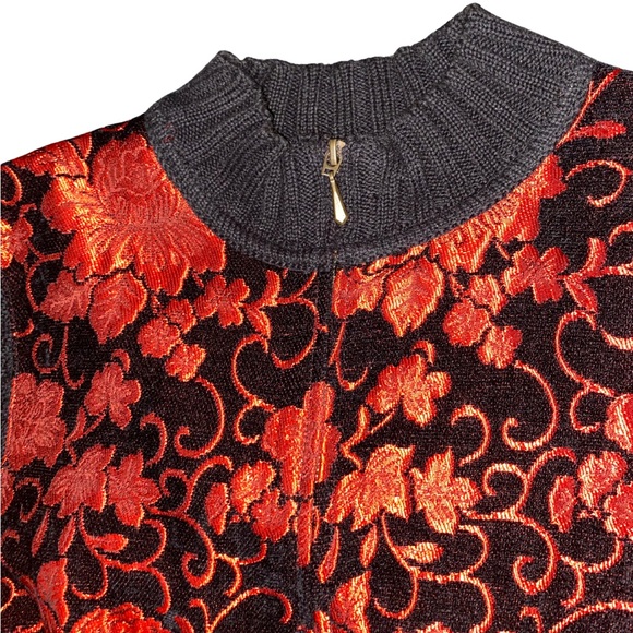 Christopher & Banks Black Red Floral Zip Sweater Jacket Size L 2006 - Picture 2 of 9